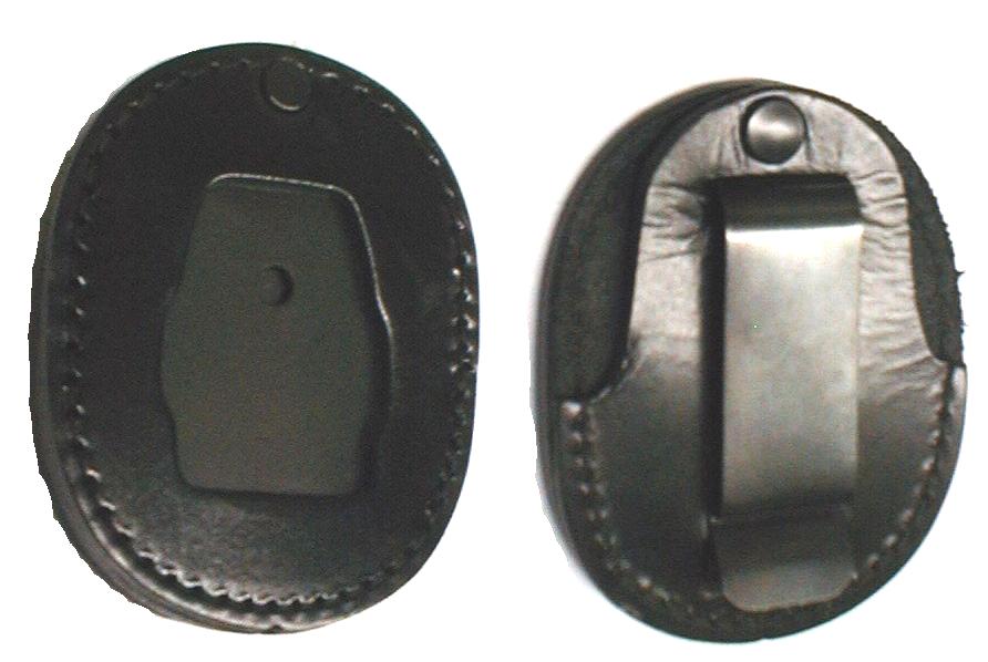 Porte-insigne en cuir attache de metal au dos